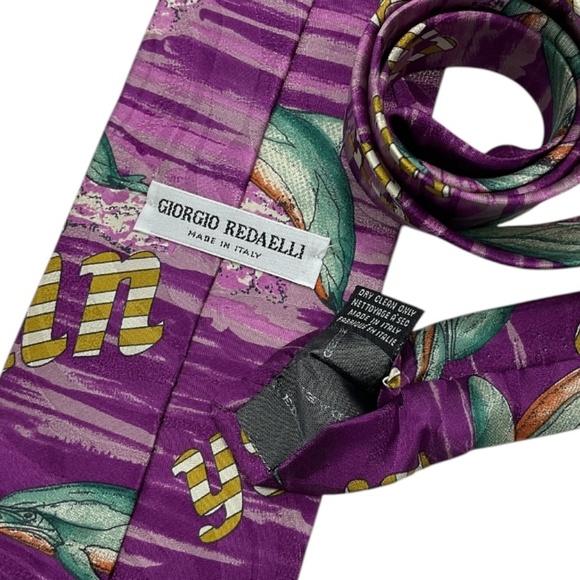GIORGIO REDAELLI Purple Dolphin Silk LUXURY Tie ITALY - Picture 3 of 4
